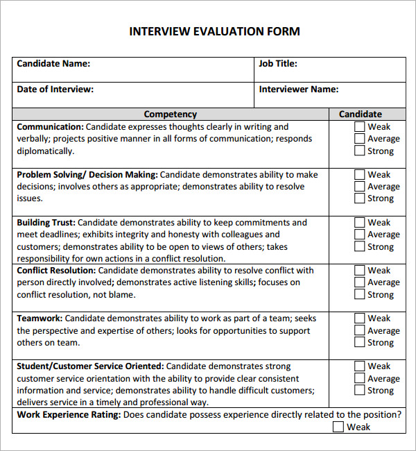 Free Sample Interview Evaluation Templates In Pdf