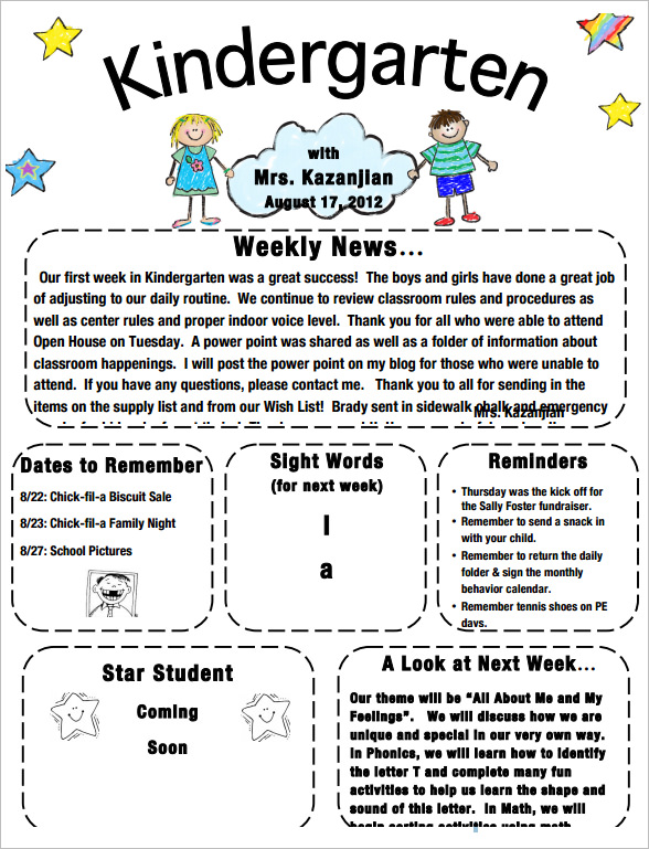 monthly newsletter for preschool parents