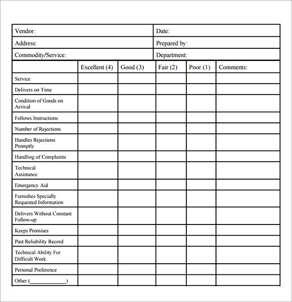 Evaluation Template Free Download Documents in PDF