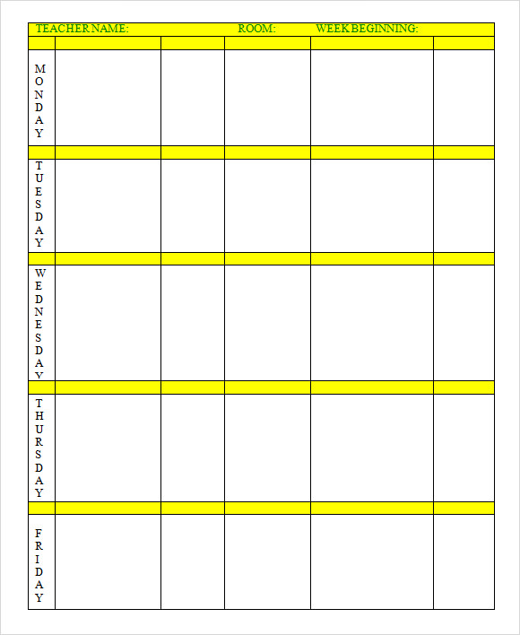 Weekly Lesson Plan Template Word