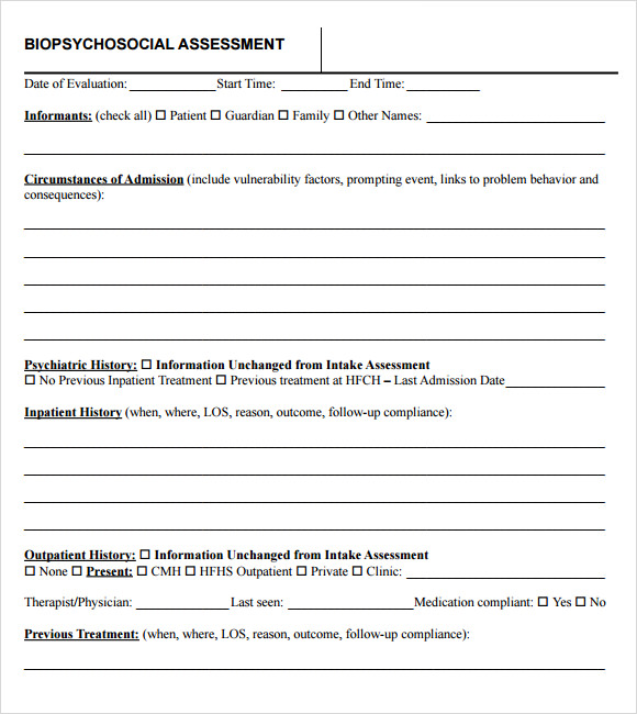 Biopsychosocial Assessment Example Social Work Pdf