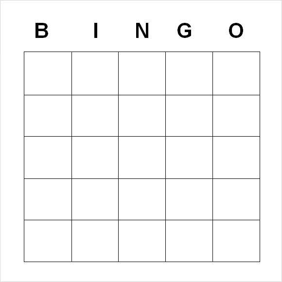 Bingo Card Word Template