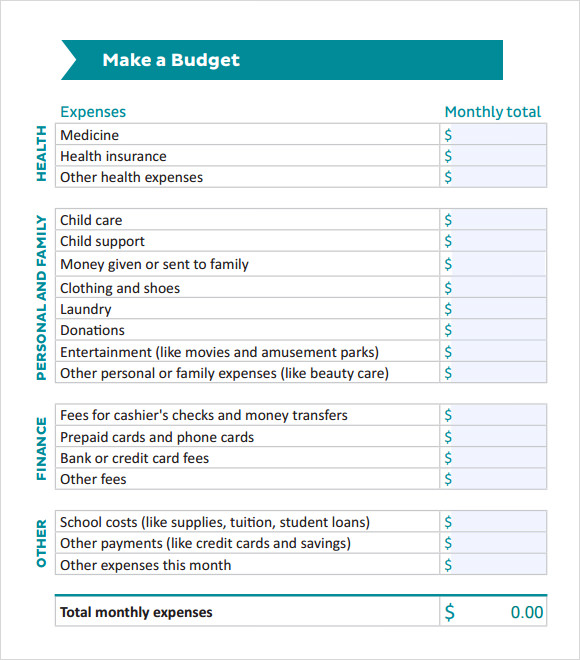 monthly budget worksheet pdf free