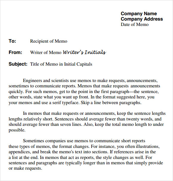 Sample Company Memo Template - 6+ Free Documents Download ...
