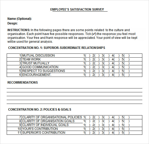 Free Employee Satisfaction Survey Template