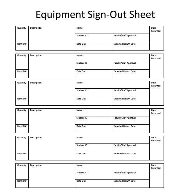 free printable sign out sheet template