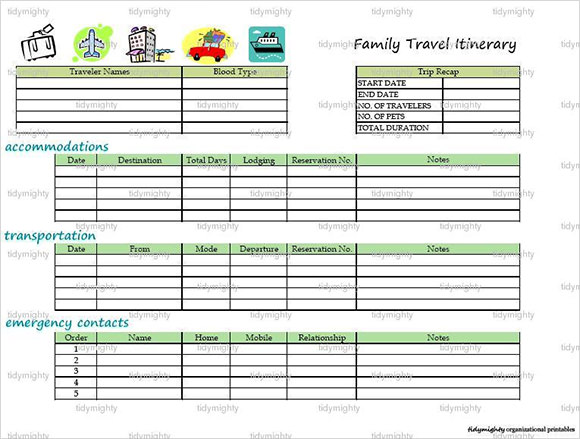 Free Printable Family Vacation Itinerary Template