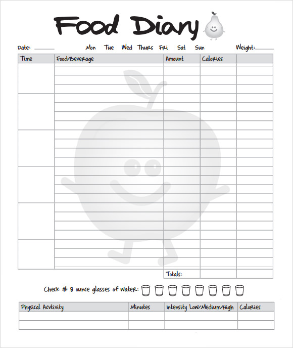 Templates Of Food Diaries