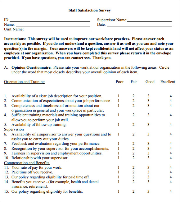 Employee Satisfaction Survey 8  Download Free Documents in PDF Word