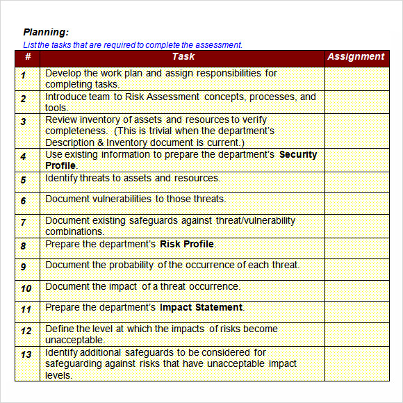 Sample It Risk Assessment Templates Sample Templates