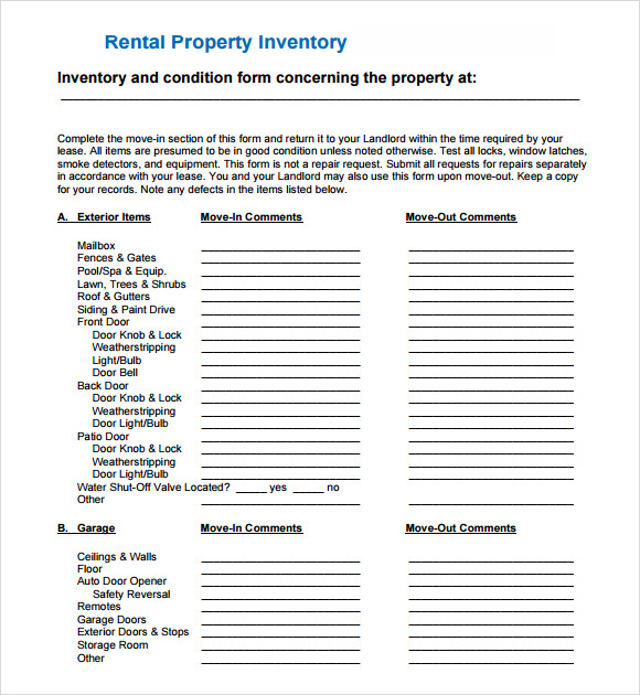 Property Inventory Templates Free