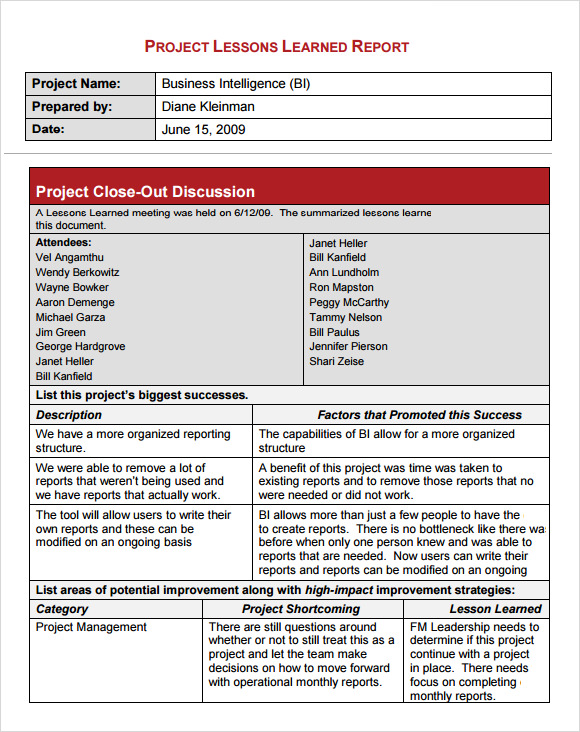 Lessons Learned Template 6+ Download Free Documents in PDF, Word, Excel