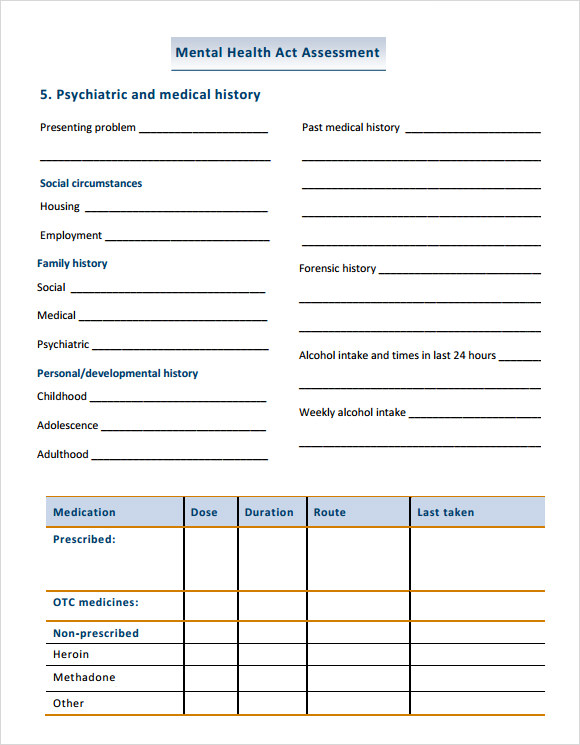 Free Mental Health Assessment Templates Printable Templates