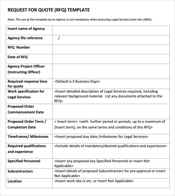 Free Template Request For Quotation