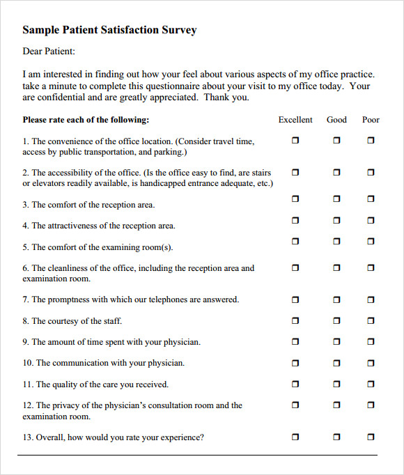 Patient Satisfaction Survey Template Word