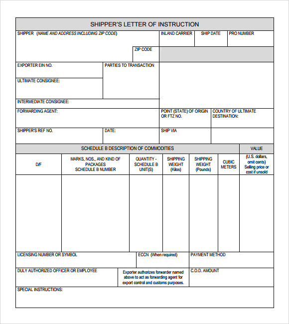 sample instruction template skiro pk i pro tk shipper s letter of instruction template