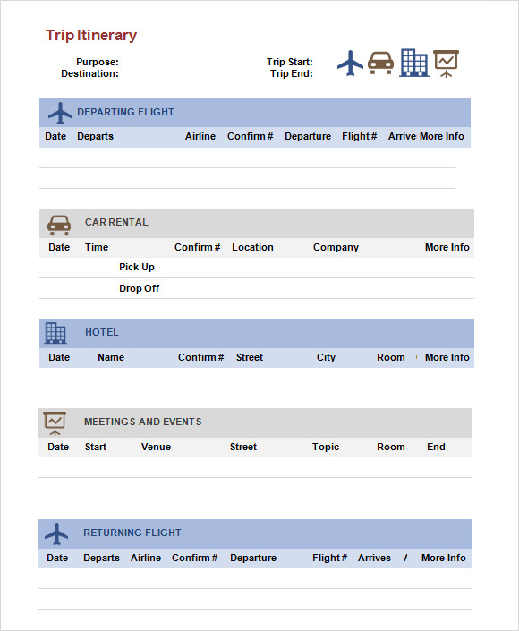 Trip Itinerary Template 6+ Download Free Documents in PDF, Word