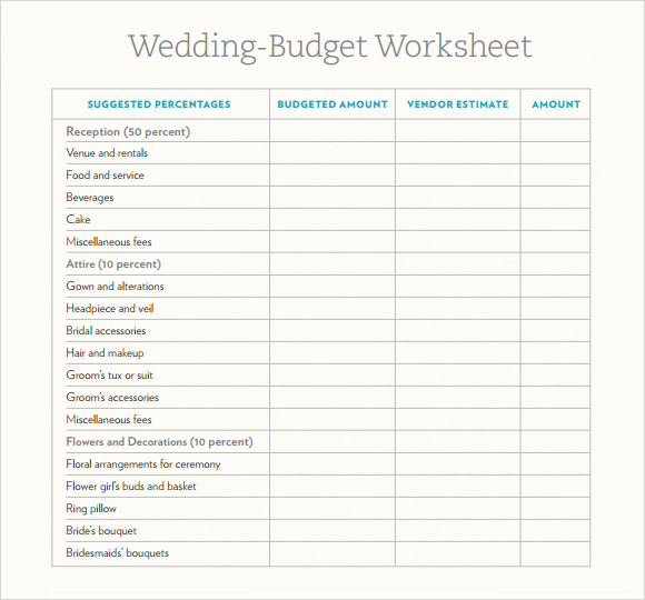 budget worksheet for wedding