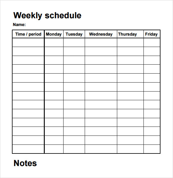 Blank Work Schedule Template Free Printable