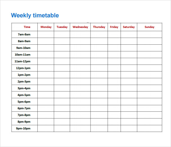 Weekly Timetable Template Pdf