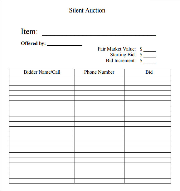 Silent Auction Bid Sheet Template - 9+ Download Free Documents in PDF