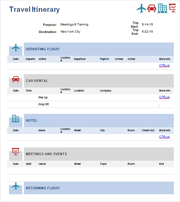 travel itinerary template microsoft word