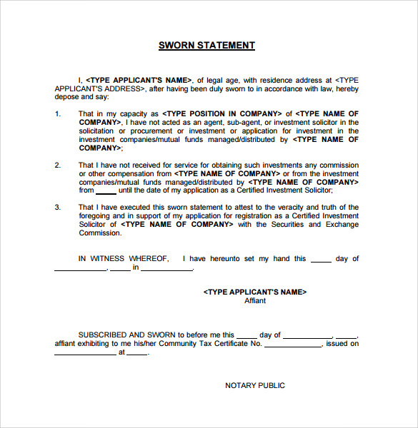 resume-personal-sworn-statement-template