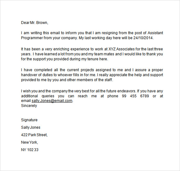 writing a two weeks notice email sample