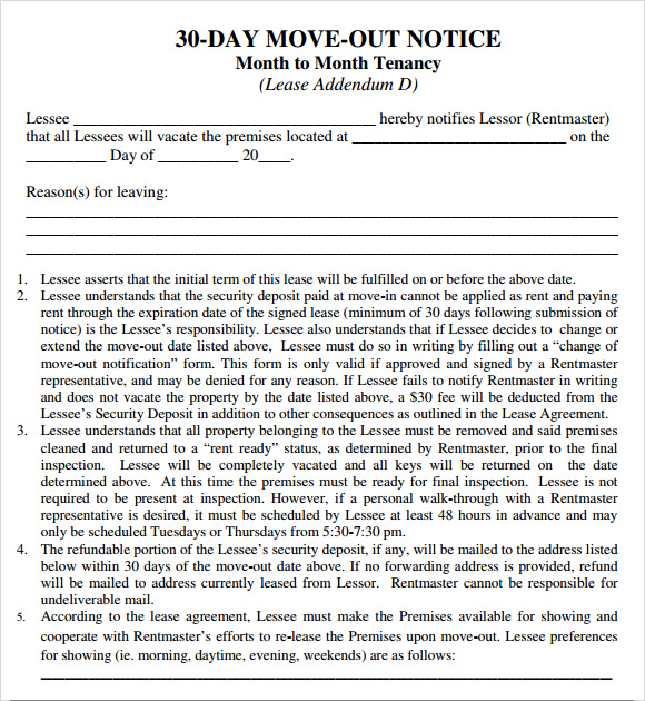 30 Day Notice Template 9+ Download Free Documents in PDF , Word