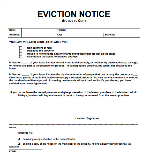Template For Eviction Notice