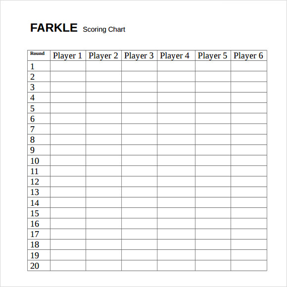 farkle rules and score card printable
