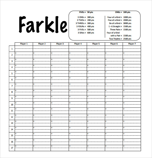 farkle score card and rules printable free