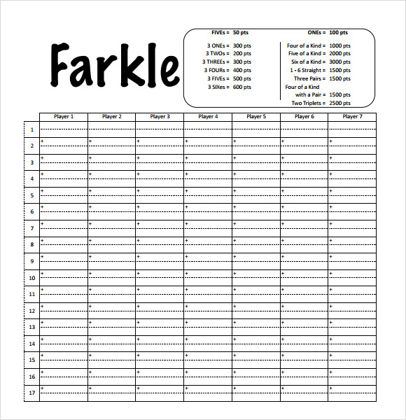 Printable Pdf Printable Farkle Score Sheet