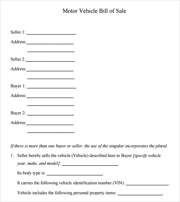 Vehicle Bill Of Sale Template Word Document