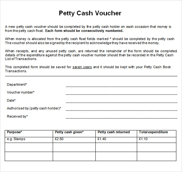 Sample Petty Cash Voucher Template - 9+ Free Documents in PDF, Word, Excel