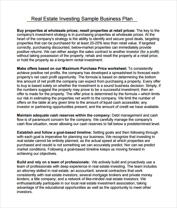 Sample Real Estate Business Plan Template 6+ Free Documents in PDF