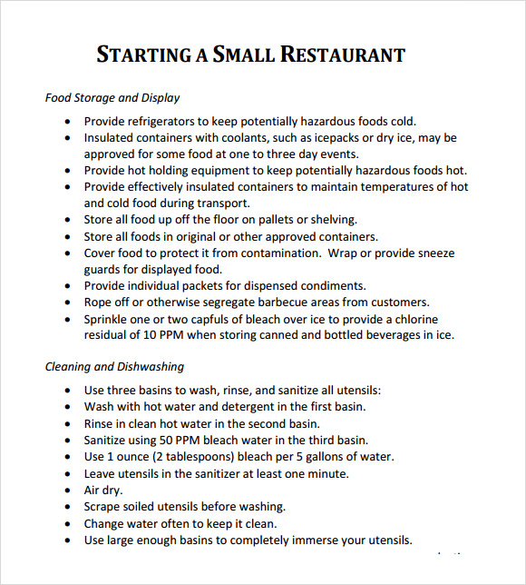 Small Restaurant Business Plan Template Free