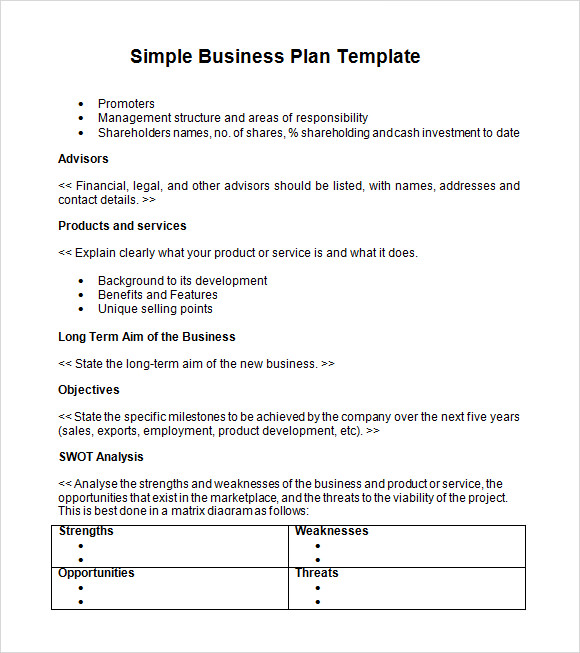 Simple Business Plan Templates Sample Templates