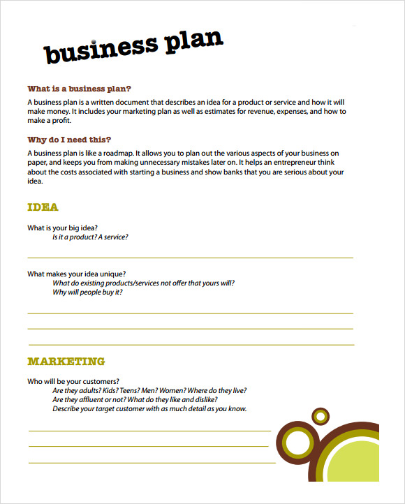 Simple business plan sample template