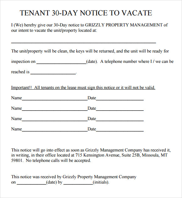 Printable Day Notice To Landlord