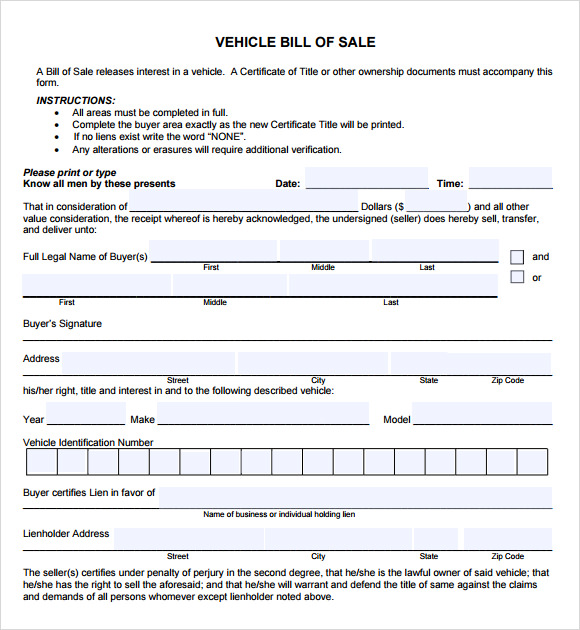 Vehicle Bill of Sale Template 14+ Download Free Documents in PDF , Word