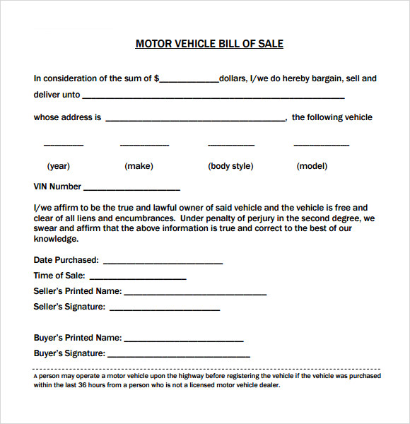 FREE Sample Vehicle Bill Of Sale Templates In PDF MS Word