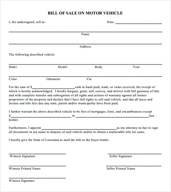 car bill of sale notarized