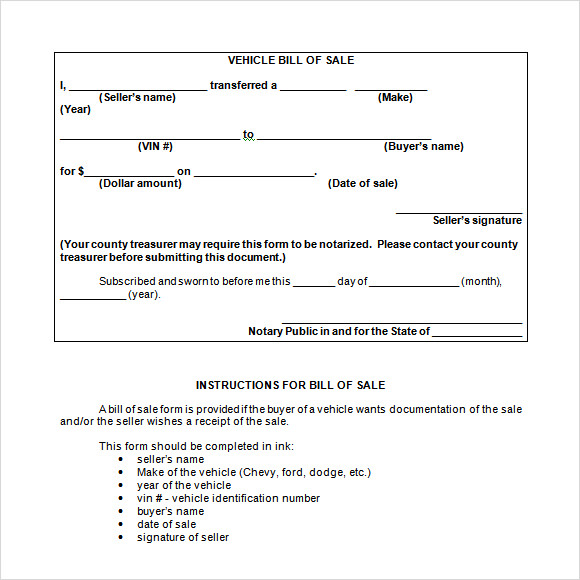 Vehicle Bill of Sale Template 14  Download Free Documents in PDF Word