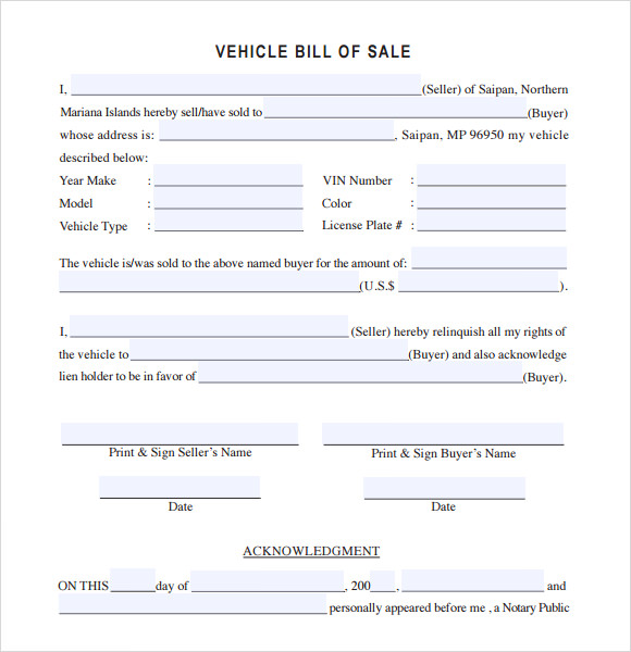 Car Bill Of Sale Template Pdf