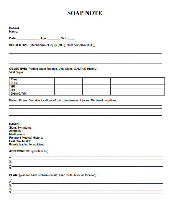 Soap Note Template Printable