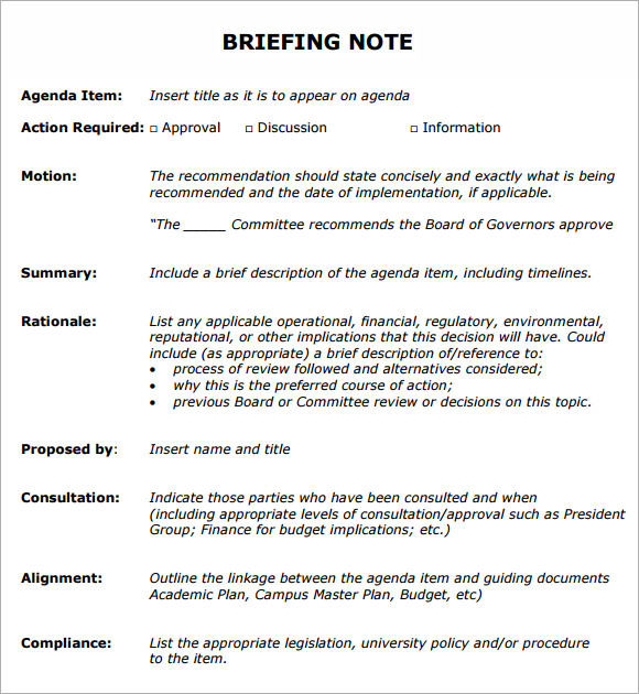 Briefing Note Template 7 Download Documents in PDF , PSD ,Word