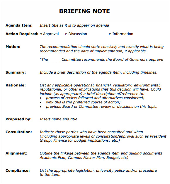 Briefing Note Template 7 Download Documents In PDF PSD Word