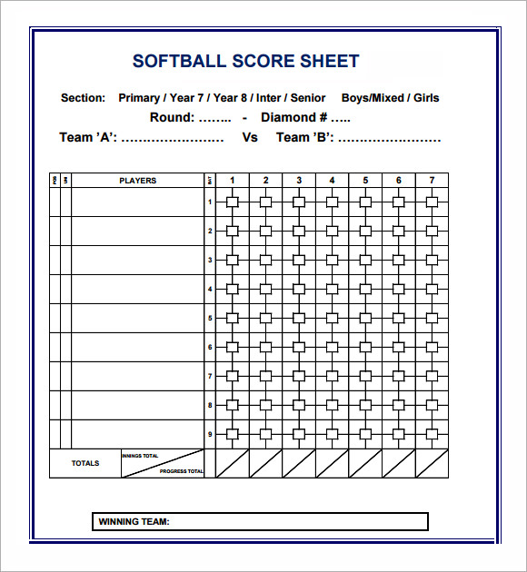 Softball Score Sheet 7 Download Free Download In Pdf Psd Word Sample Templates 6165