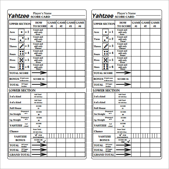 Yahtzee Score Sheets Template 6 Download Documents in PDF